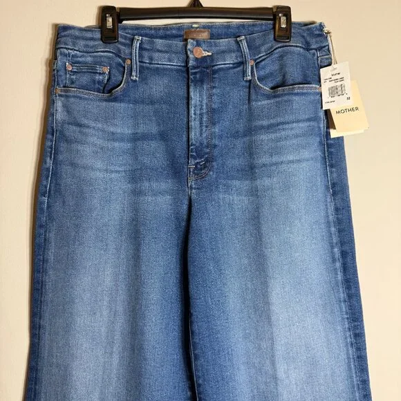 Mother The Roller Fray Wide Leg Denim Jeans Women's 32 Work Hard Play Hard NWT